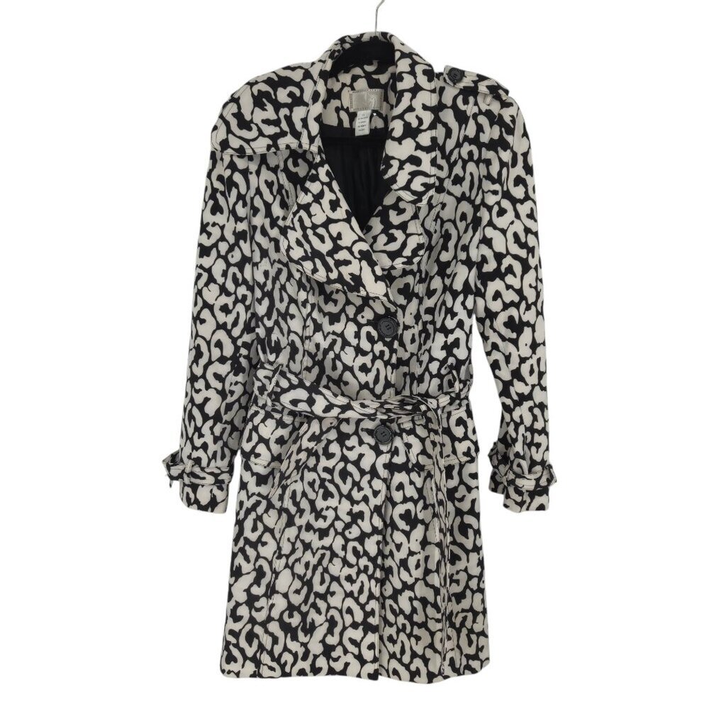 Alberto Makali womens 12 black white leopard print belted trench coat lined